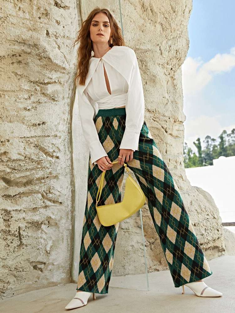 Geometric Multicolor Long Women Sweater Pants 2310