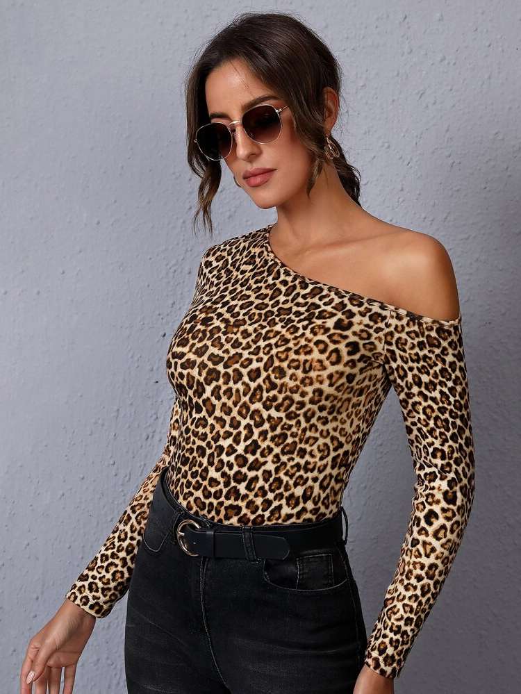 Long Sleeve Slim Fit Leopard Women Clothing 6272