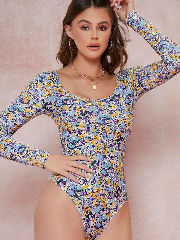 Ditsy Floral Skinny  Women Bodysuits 8014