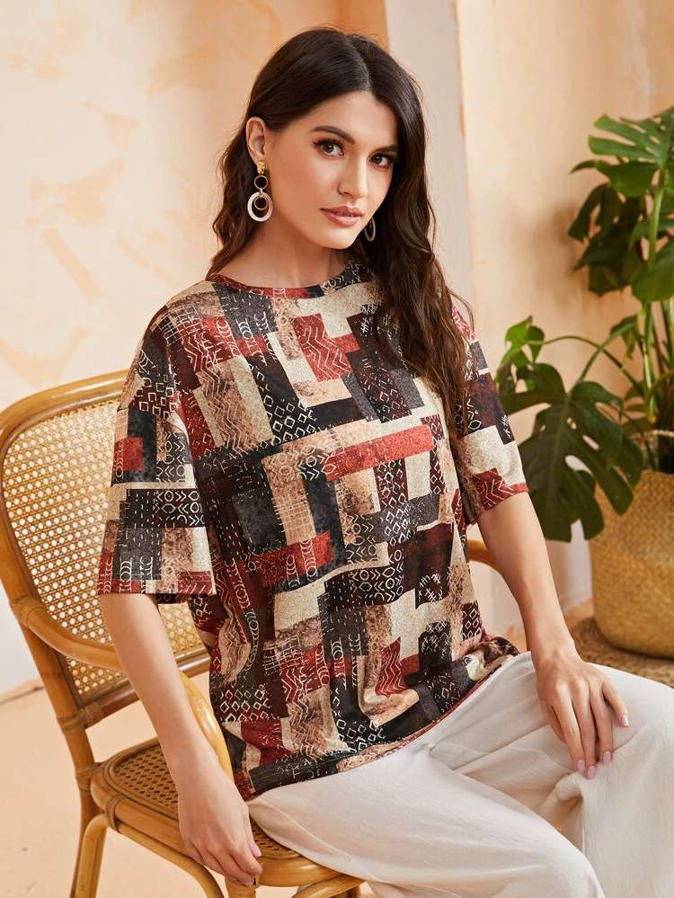 Casual  Multicolor Women Tops, Blouses  Tee 6796