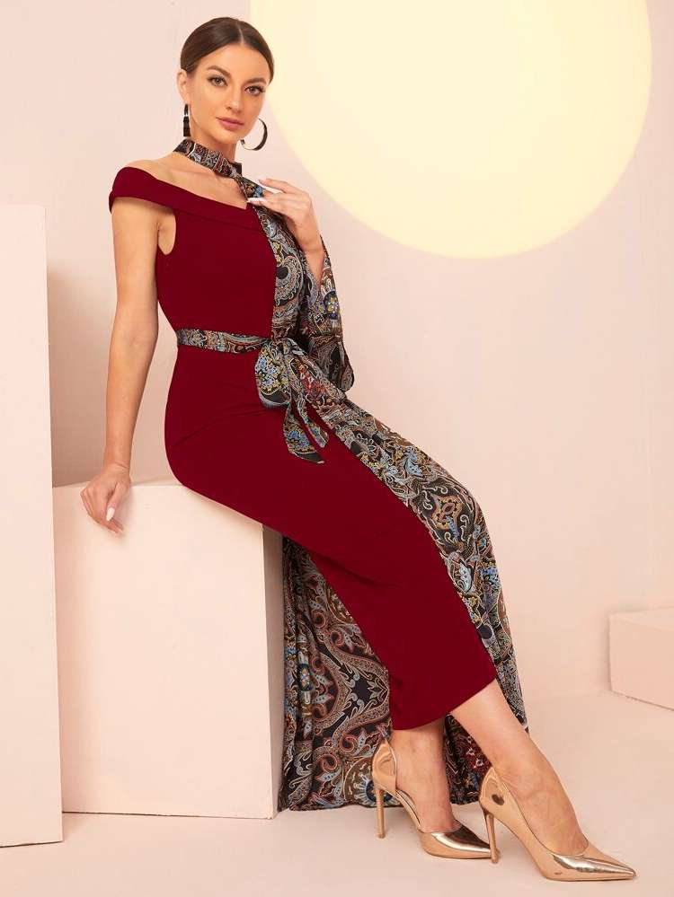 Multicolor Glamorous Asymmetrical Neck Regular Fit Women Dresses 138