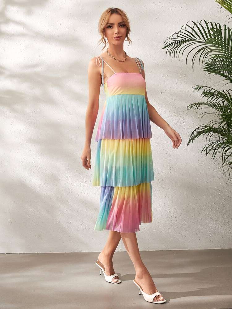 Regular Fit Multicolor Tiered Layer Boho Women Dresses 713