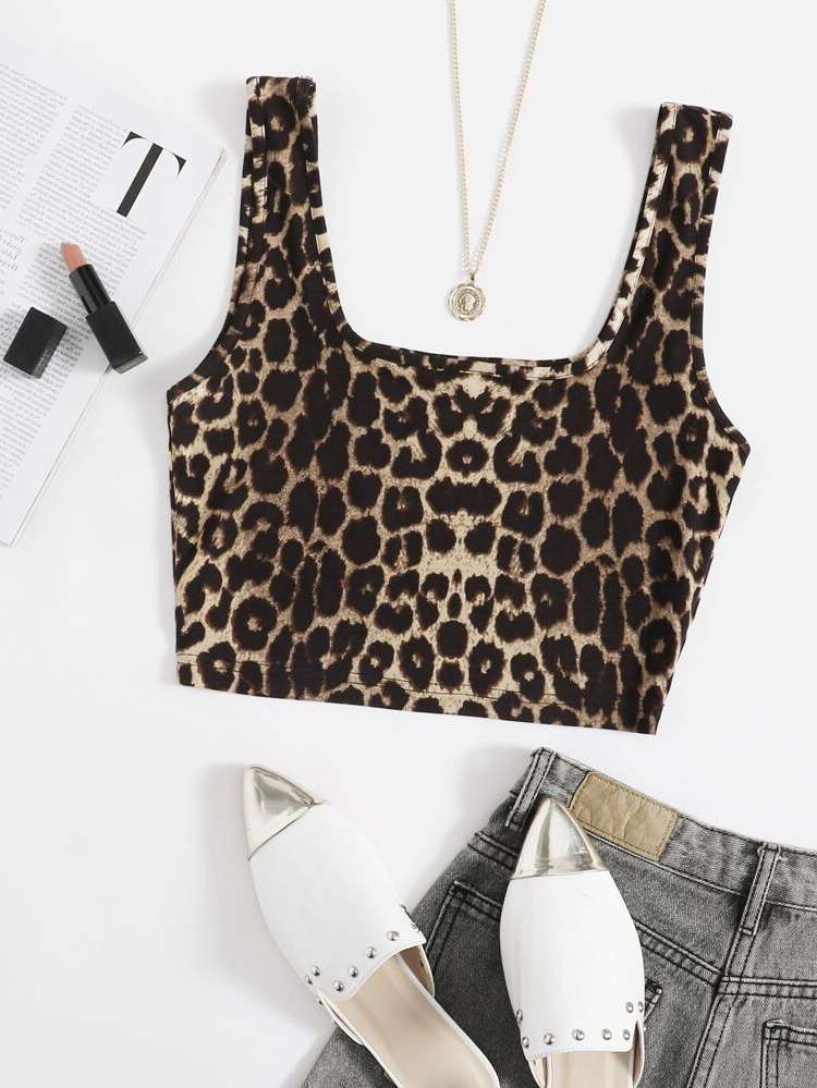 Casual Leopard Slim Fit Women Tops, Blouses  Tee 461