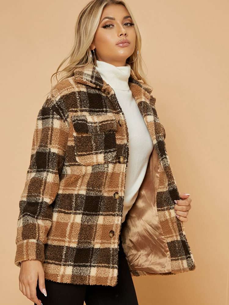 Long Sleeve Collar Plaid Multicolor Women Clothing 300