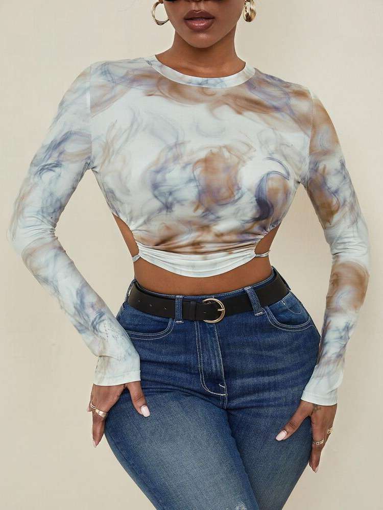  Tie Dye Crop Long Sleeve Women Clothing 3384