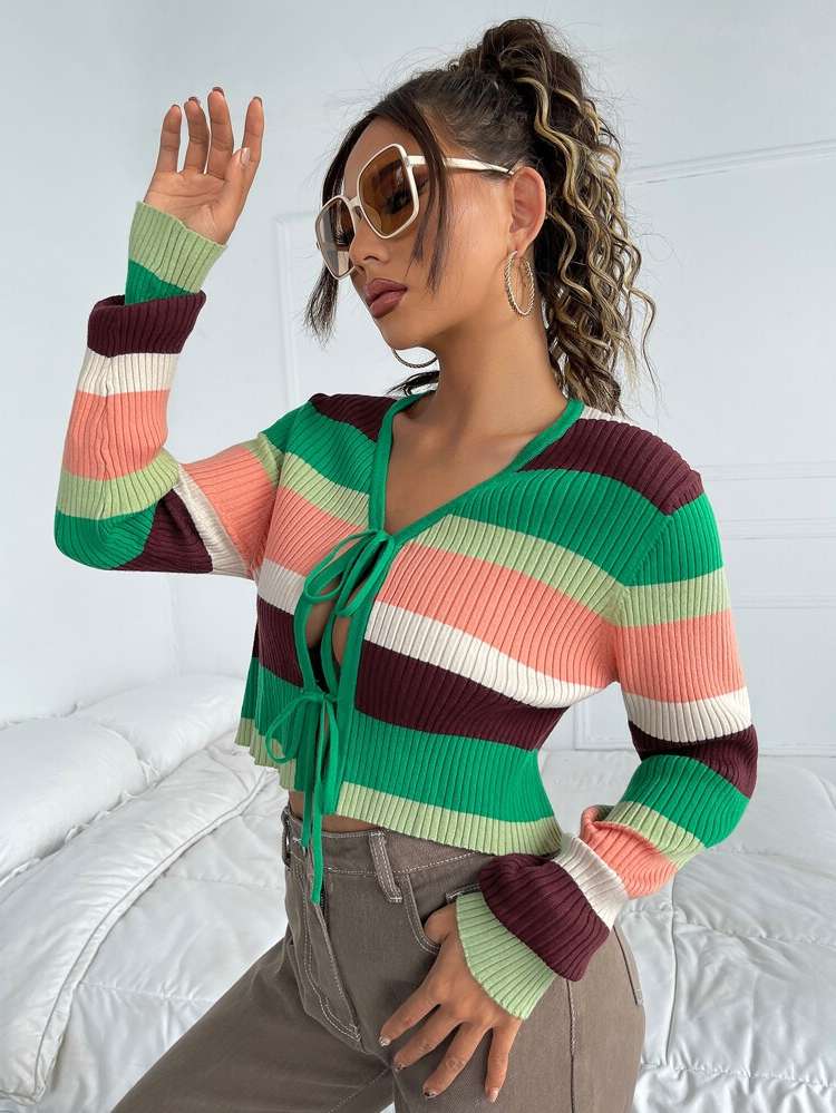 V neck Crop Regular Fit Women Cardigans 686