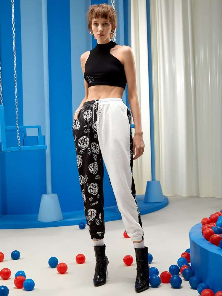 Drawstring Floral Long Women Sweatpants 611