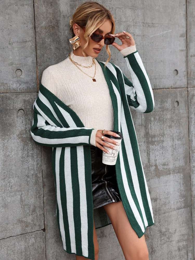 Multicolor Long Sleeve Striped Short Women Cardigans 7855