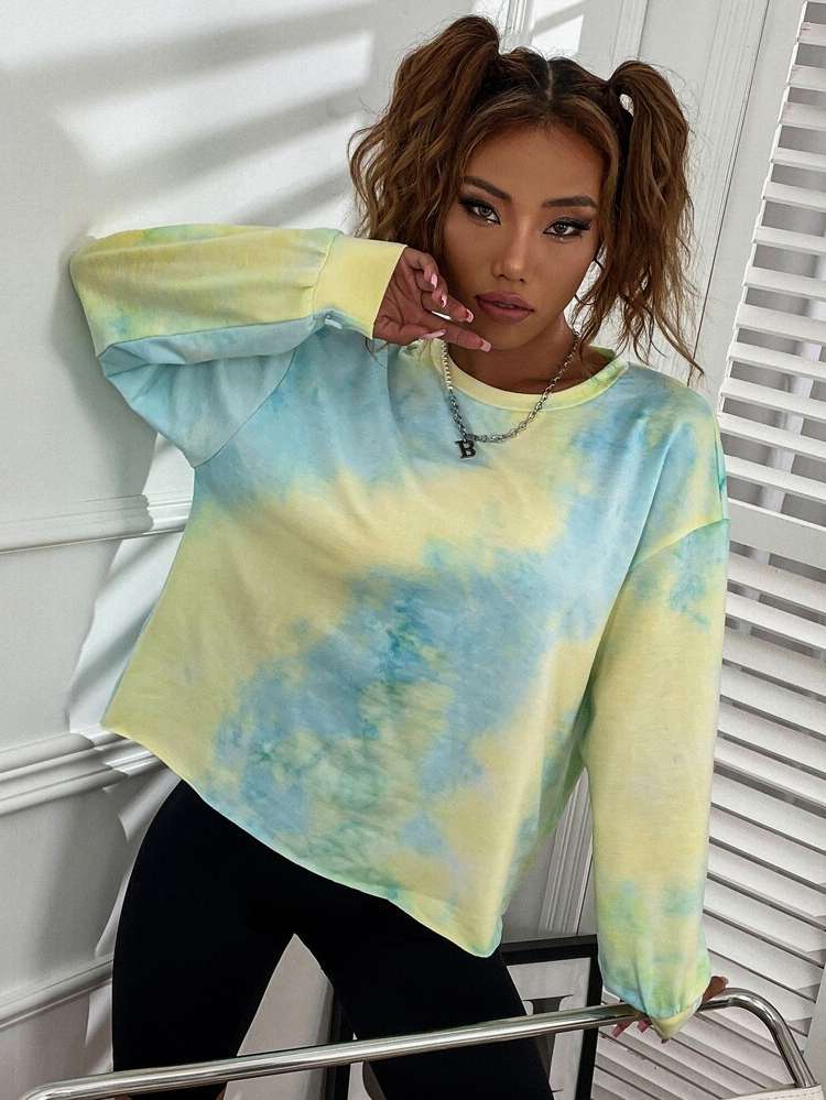 Long Sleeve Tie Dye Round Neck Multicolor Women Clothing 5348