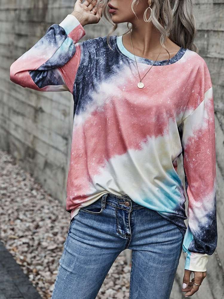  Round Neck Tie Dye Casual Women T-Shirts 5781