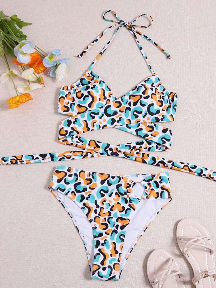 All Over Print Casual Halter Women Beachwear 5022