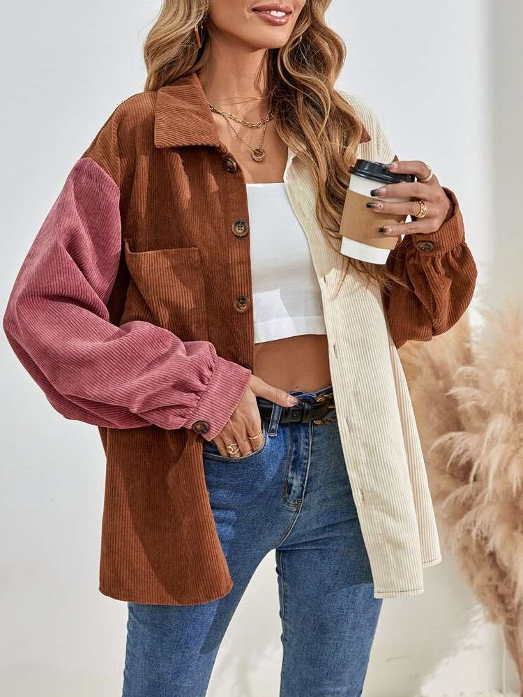 Short Oversized Casual Colorblock Women Coats 499