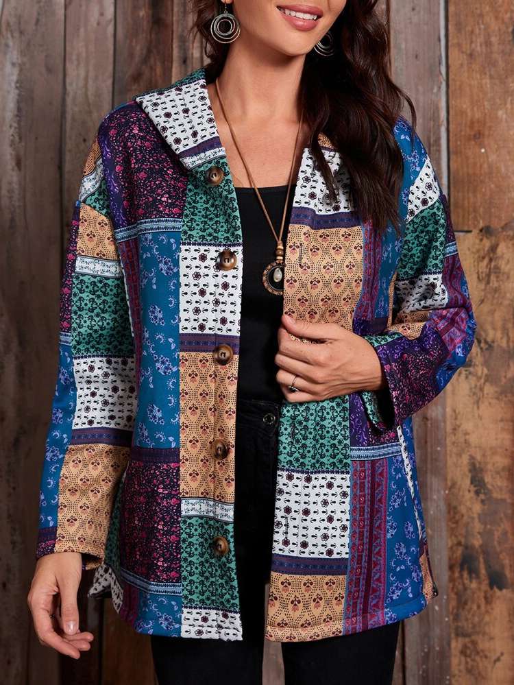 Patchwork Short Hooded Women Coats 3327