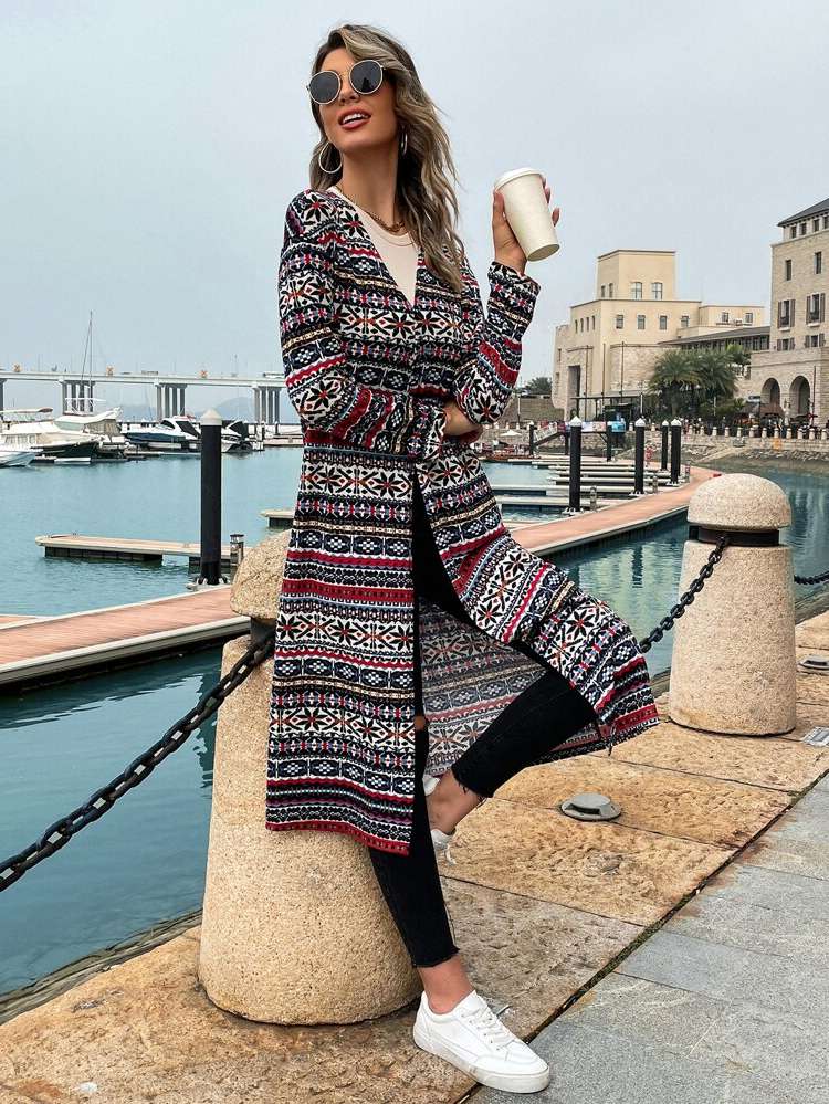 Multicolor Midi Regular Fit Long Sleeve Women Outerwear 687