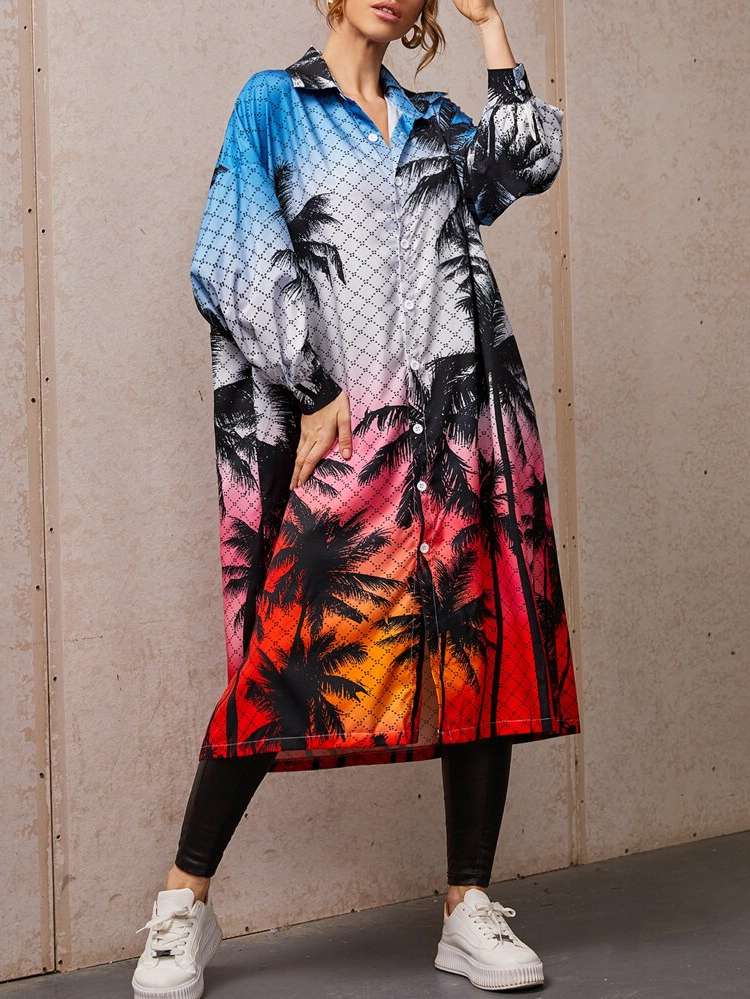 Tropical Long Sleeve Collar Boho Women Outerwear 1738