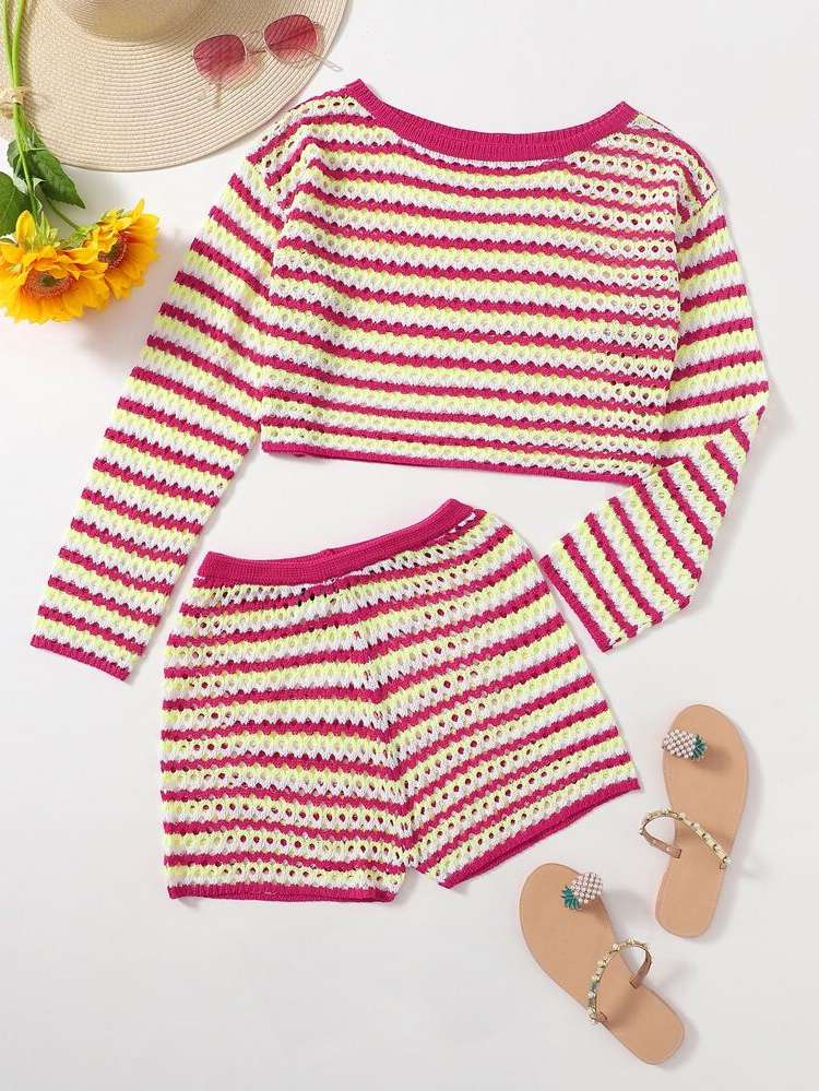  Long Sleeve Striped Women Beachwear 3966