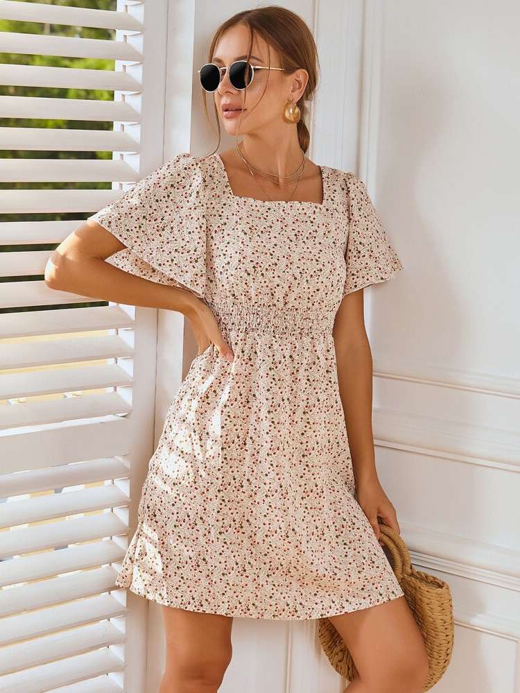 Regular Fit Boho Ditsy Floral Women Dresses 257