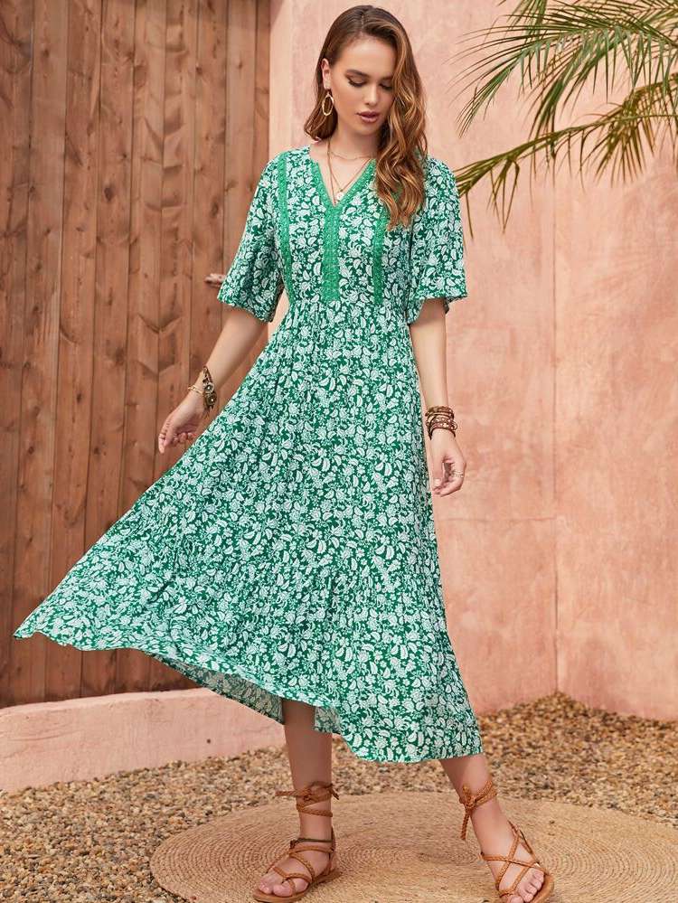  Half Sleeve Long Floral Women Dresses 2396