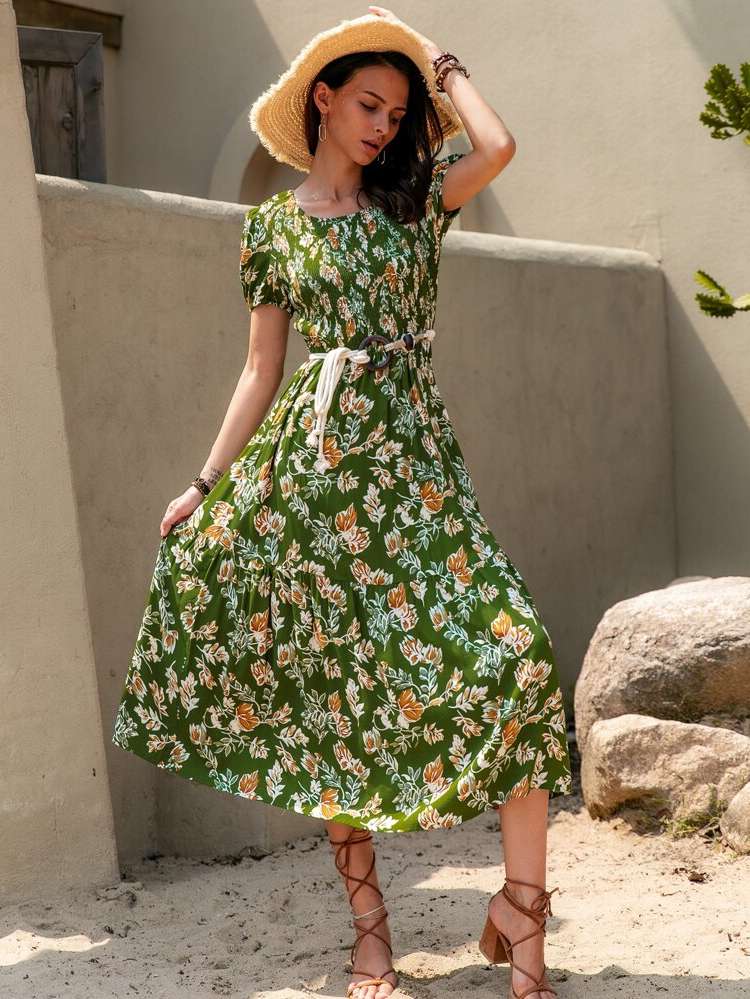  Short Sleeve Floral Boho Women Dresses 2115