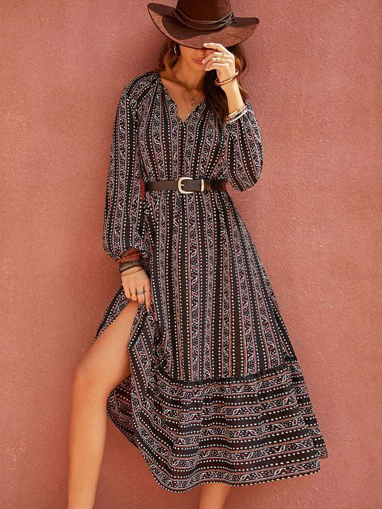 Boho Regular Fit Tribal Belted Women Clothing 904