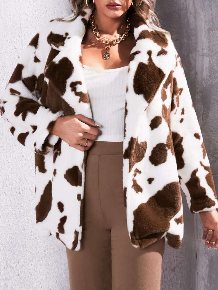  Glamorous All Over Print Women Faux Fur Coats 6335