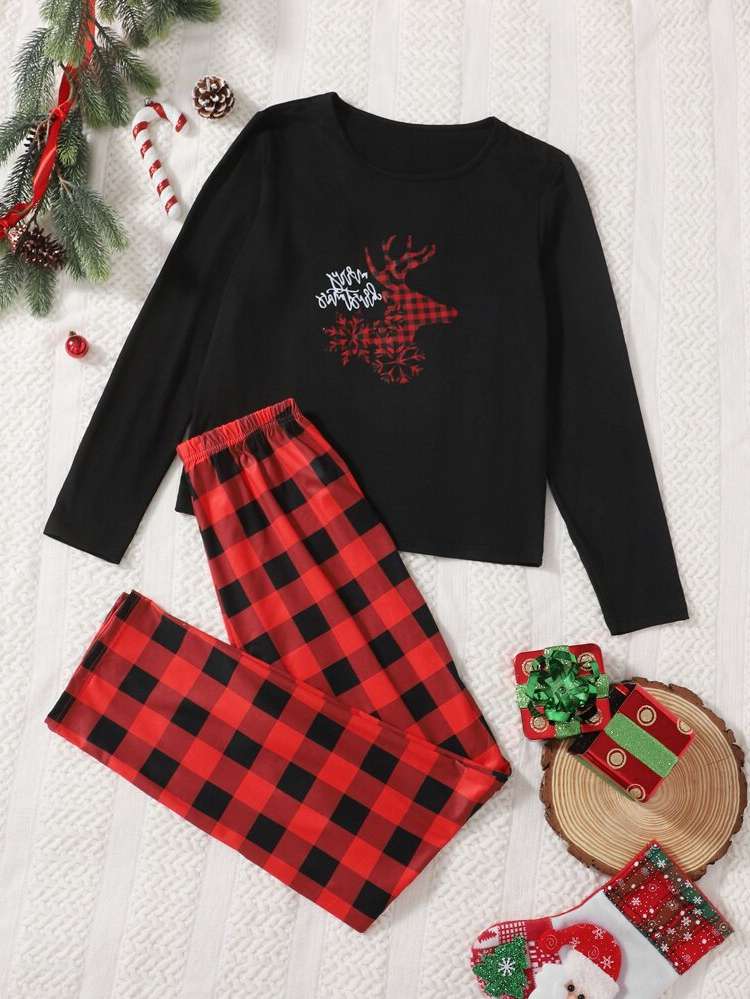 Christmas Cute Round Neck Women Pajama Sets 1183