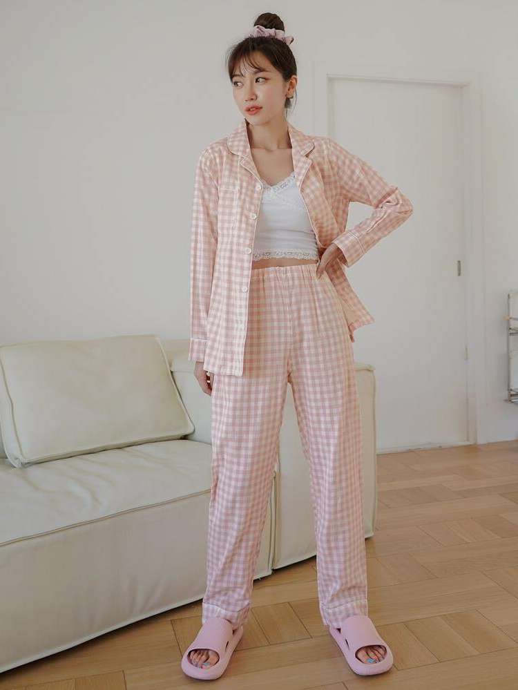  Long Sleeve Casual Pocket Women Pajama Sets 550