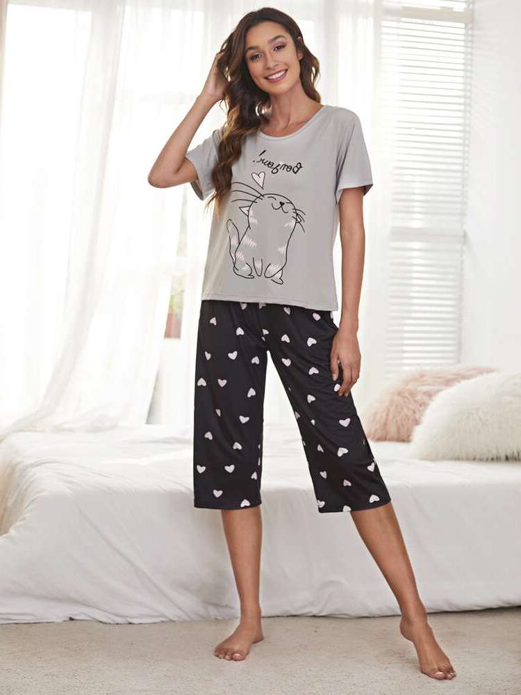 Cartoon Multicolor Short Sleeve Women Sleep  Lounge 3711