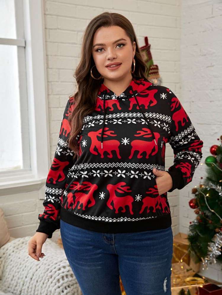  Hooded Casual Christmas Plus Size Sweatshirts 583