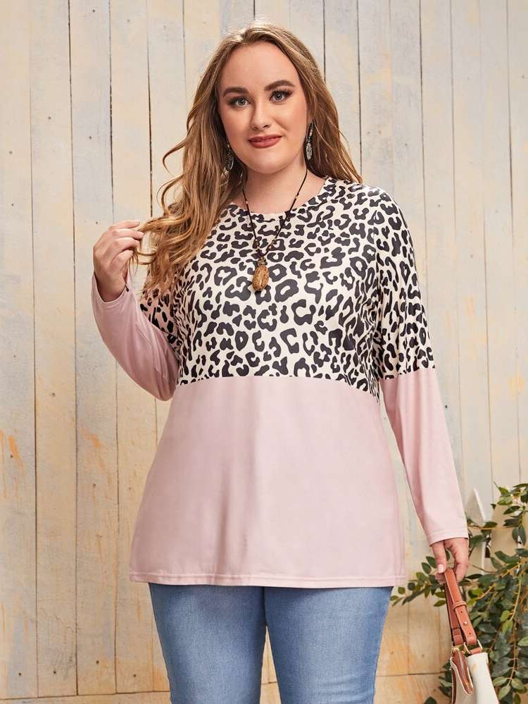 Long Leopard Casual Regular Fit Women Plus Clothing 5528