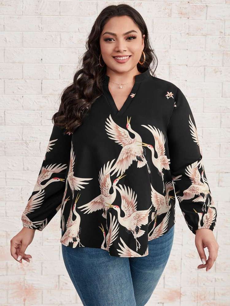 Long Long Sleeve Animal Plus Size Tops 6359