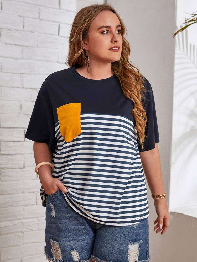  Round Neck Oversized Multicolor Plus Size Tops 5904