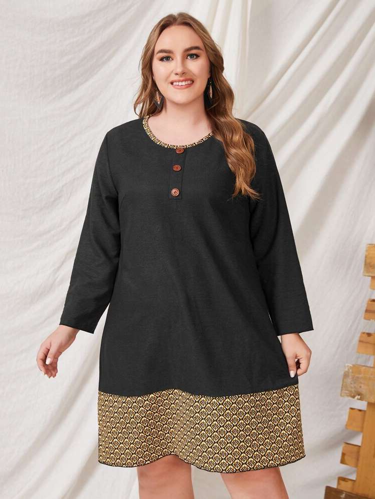  Multicolor Long Sleeve Knee Length Plus Size Dresses 241