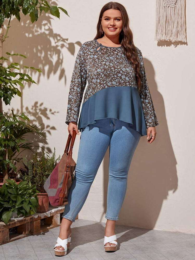  Floral Long Plus Size Blouses 7784