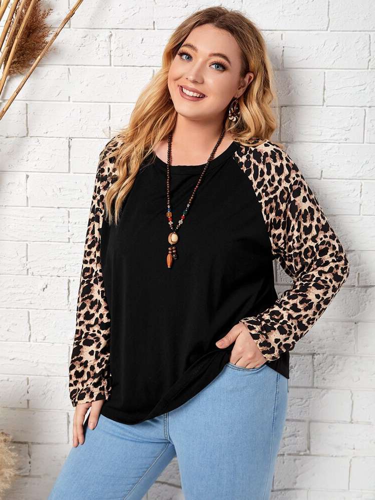 Casual Long Sleeve Leopard Women Plus Clothing 6466