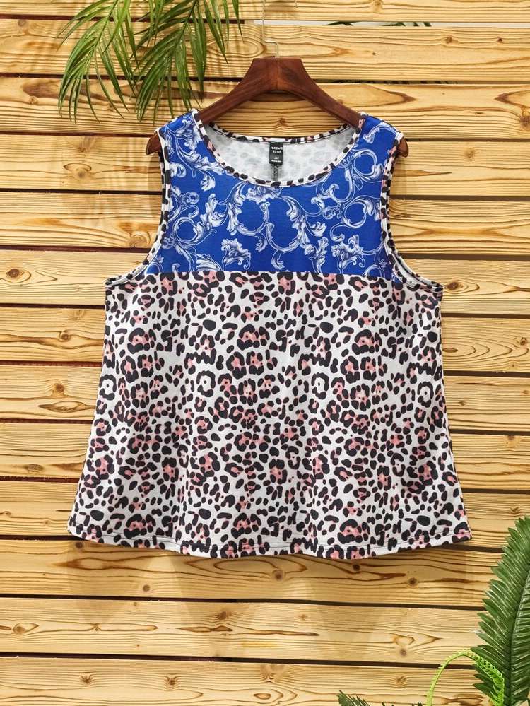 Leopard Boho Multicolor Plus Size Tops 2377