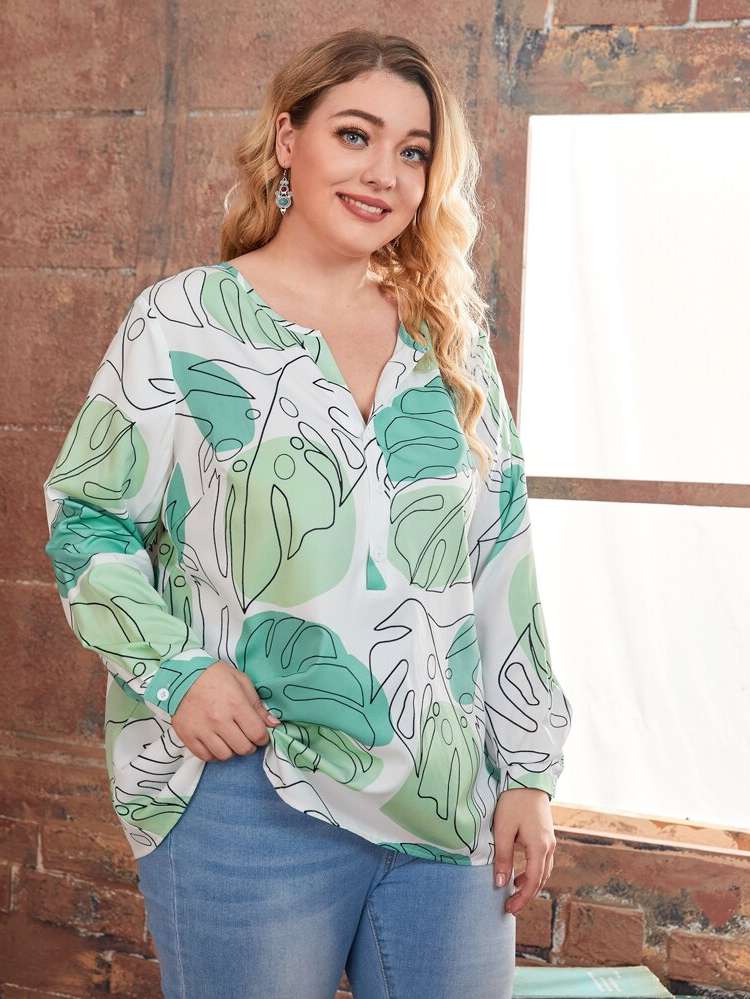 Long Sleeve Long Casual Plus Size Blouses 6647