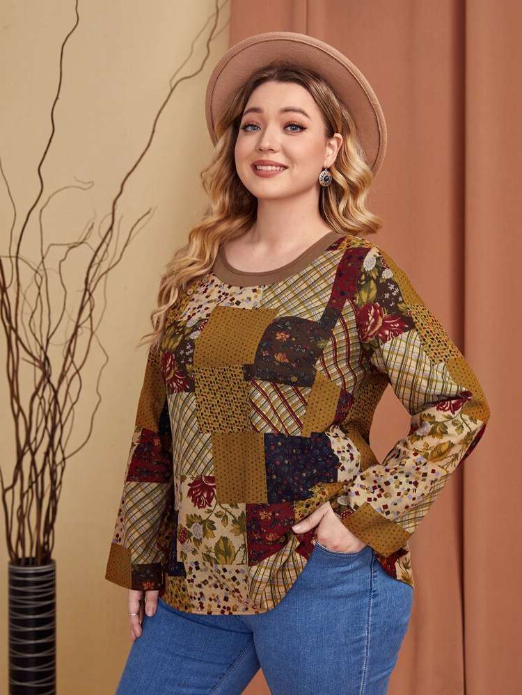 Regular Multicolor Floral Long Sleeve Women Plus Clothing 6215