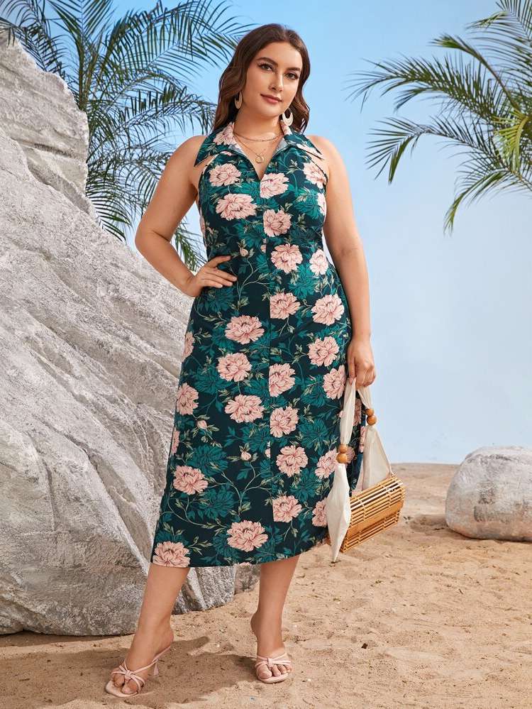 Floral Long Boho Backless Plus Size Dresses 726