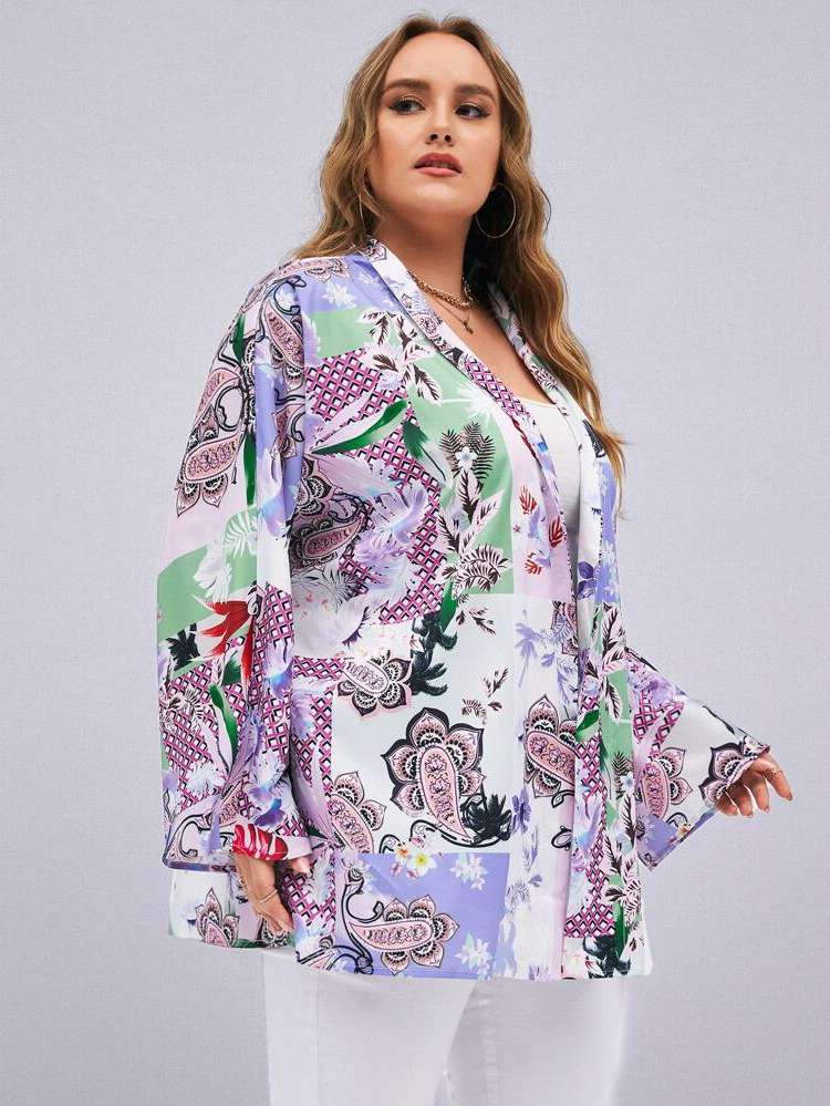  Regular Fit Paisley Plus Size Cover Ups  Kimonos 1578