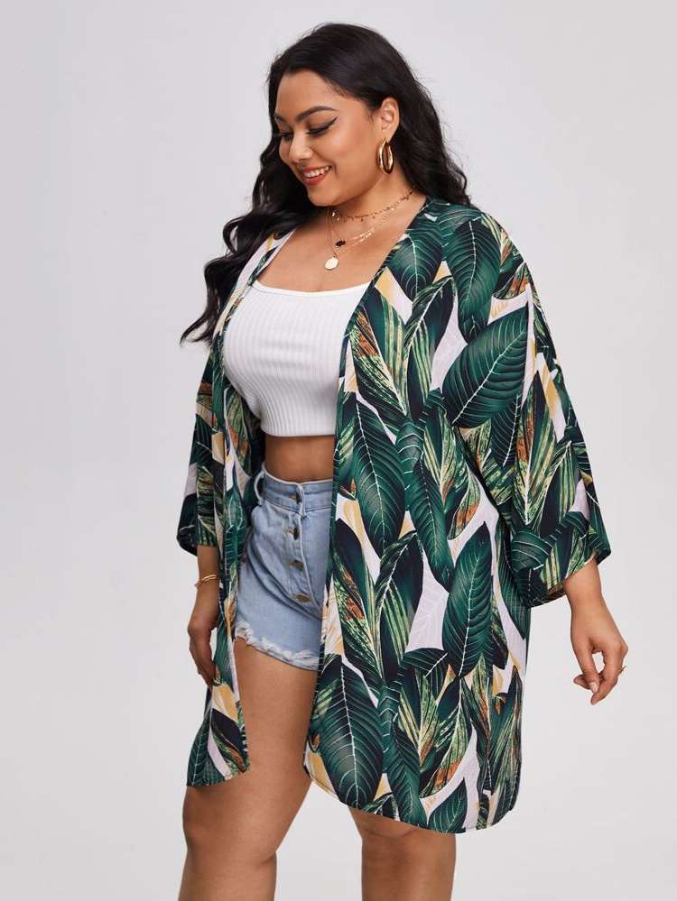  Short Tropical Plus Size Cover Ups  Kimonos 2436