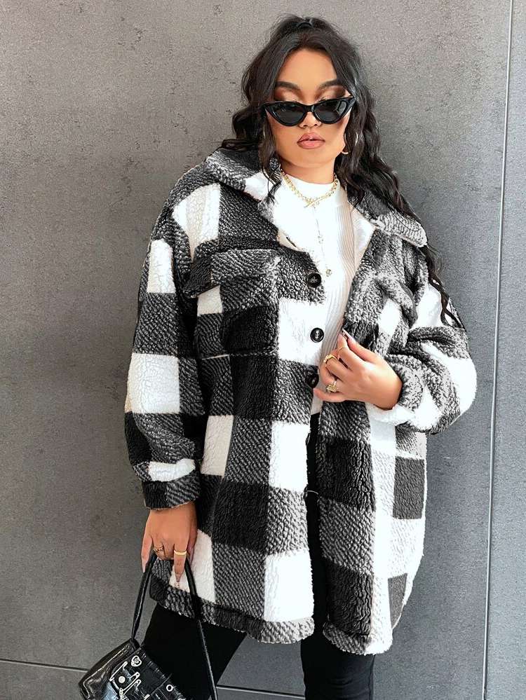  Oversized Casual Plaid Plus Size Coats 872