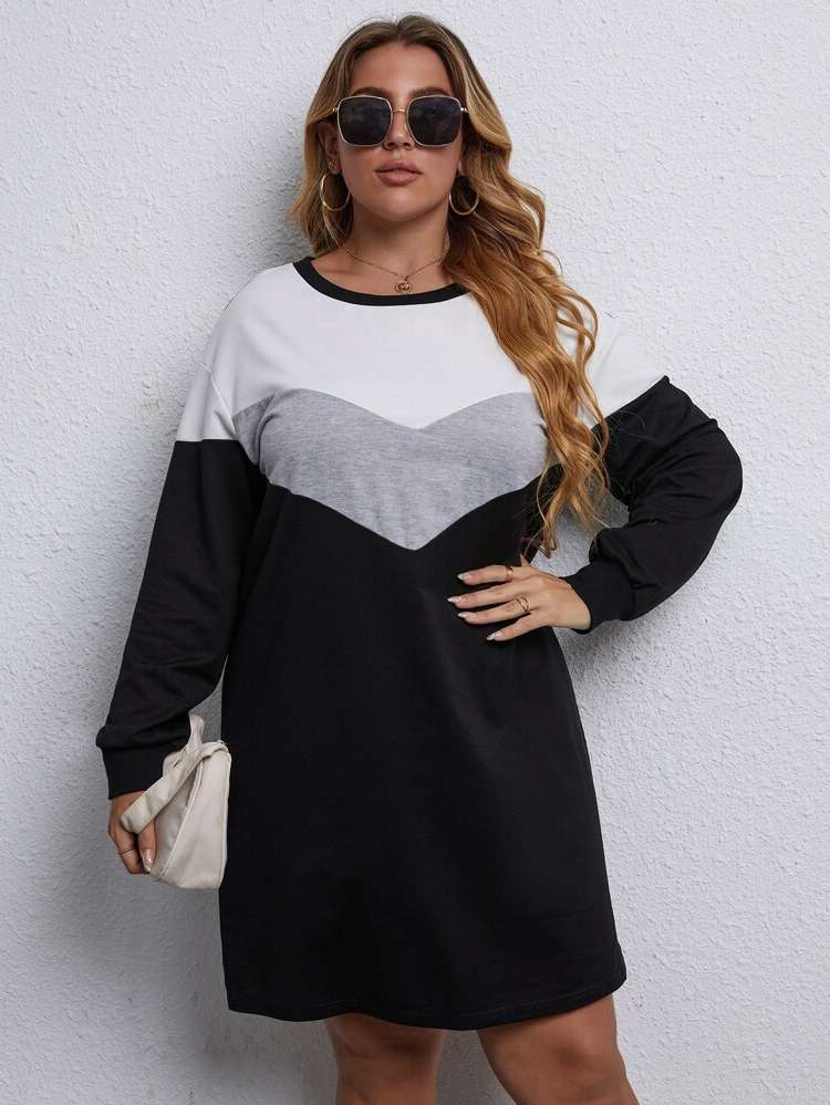 Round Neck Long Sleeve Regular Fit Women Plus Clothing 738