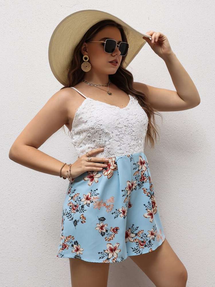 Sleeveless Boho Regular Fit Floral Plus Size Jumpsuits 615