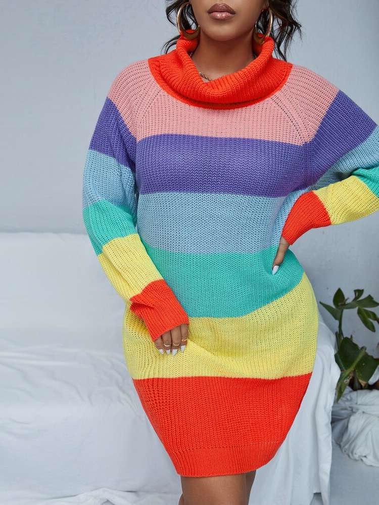 Multicolor Short Casual Long Sleeve Plus Size Knitwear 3111