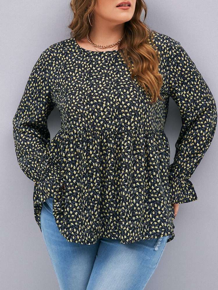 Ruffle Regular Fit Long Plus Size Blouses 26