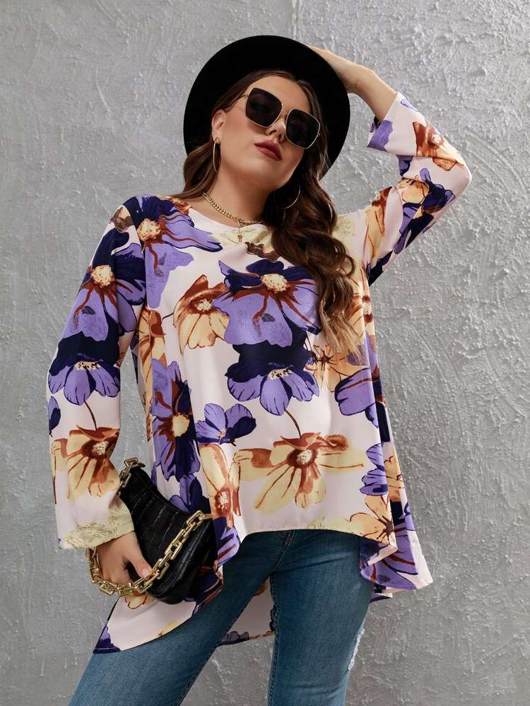 Long Floral Boho Round Neck Women Plus Clothing 223