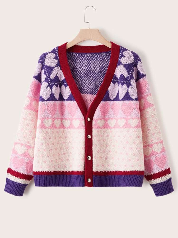 Regular Fit Button Front Casual Heart Plus Size Cardigans 61