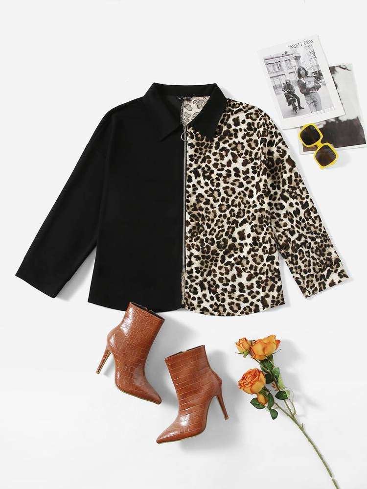  Casual Long Sleeve Leopard Plus Size Outerwears 703