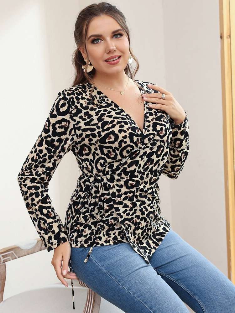 Regular Fit Regular Leopard Women Plus Clothing 6171